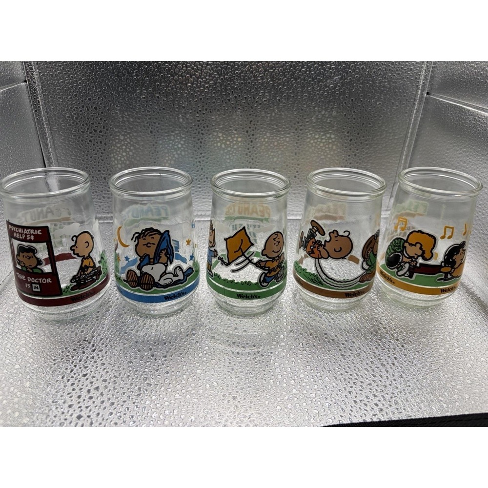 Vintage Welch's Jelly Jars Peanuts Lot Of 5-Charlie Brown # 1, 2, 3, 4,5